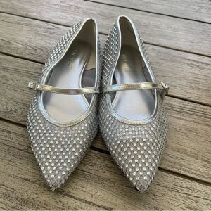 Nine West Bren Silver Studded Mary Jane Flats Womens Size 8.5